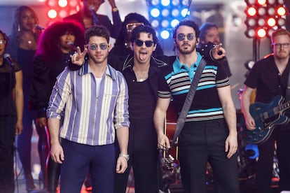 Nick Jonas, from left, Joe Jonas and Kevin Jonas of the Jonas Brothers