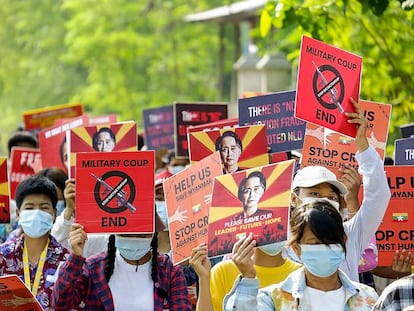 Protestas en Kale, Myanmar.
