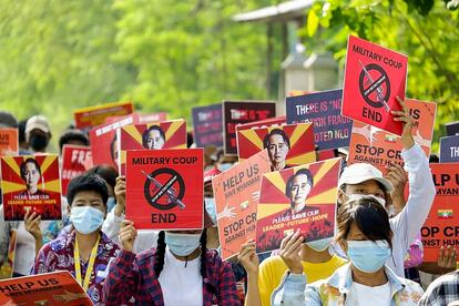 Protestas en Kale, Myanmar.