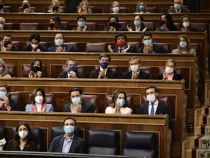 Bancada del Grupo Popular en el Congreso, el miércoles. A la derecha, en segunda fila, Pablo Casado.