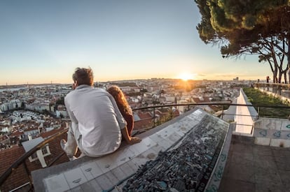 Sunset over Lisbon as seen from the Nossa Senhora do Monte viewpoint.