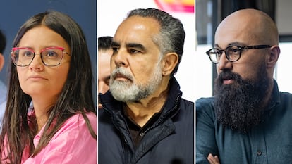 Angie Rodríguez, directora del Dapre; Armando Benedetti, ministro del Interior; y Carlos Carrillo, director de la UNGRD