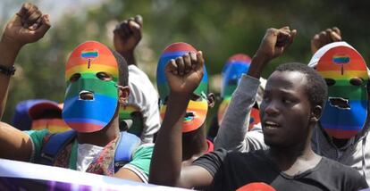 Protesto no Quênia contra a lei antihomossexual da Uganda, em fevereiro.