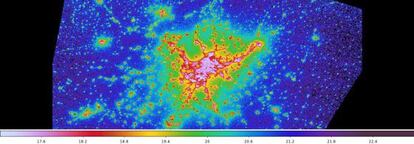 Mapa donde se aprecia la contaminación lumínica de la región