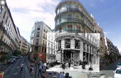 La calle Mayor en 1937 y en la actualidad.