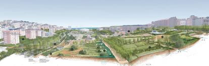 La Vaguada de las Llamas se podría convertir en un gran espacio público, sostenible y fértil, dotado con todo tipo de equipamientos recreativos: un parque para 2055.