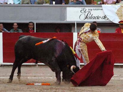 Jairo Miguel torea al natural a su primer novillo el pasado domingo en Aguascalientes (México).