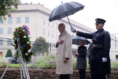 Joe Biden, este domingo en el homenaje a las víctimas del 11-S celebrado en el Pentágono.