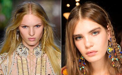 Otras definiciones de las trenzas fueron las de Roberto Cavalli, que las interpretó al más puro estilo años 70.