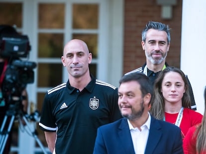 Luis Rubiales, durante el recibimiento a la selección femenina de fútbol, el pasado martes en La Moncloa.