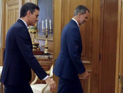 El presidente del Gobierno en funciones, Pedro Sánchez, este martes a su llegada a la reunión con Felipe VI.