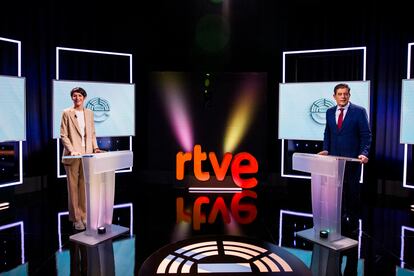 Ana Pontón y José Ramón Besteiro, en el debate de este miércoles en TVE.