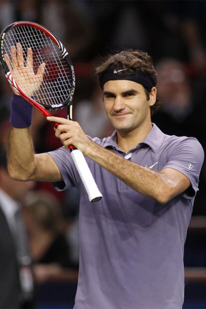 Roger Federer, durante el partido ante Melzer.