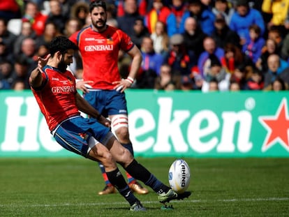 Imagen de un golpeo durante el partido España-Alemania de rugby, el pasado mes de febrero.