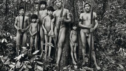Varones de la tribu de los aw&aacute;, en su h&aacute;bitat natural al noreste de Brasil, en plena Amazonia. Los integrantes de este grupo ind&iacute;gena son principalmente cazadores-recolectores y horticultores n&oacute;madas.