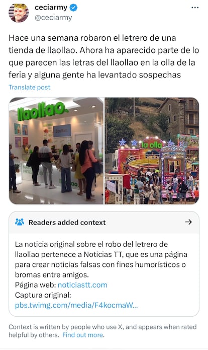 Tuit de una cuenta viral corregido por las "notas de la comunidad".