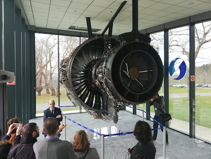 Turbina aeronáutica de baja presión expuesta en la sede de ITP Aero en Zamudio (Bizkaia).
