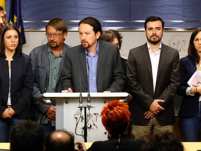 Pablo Iglesias, en una rueda de prensa en el Congraso