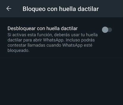 Lector de huellas en WhatsApp