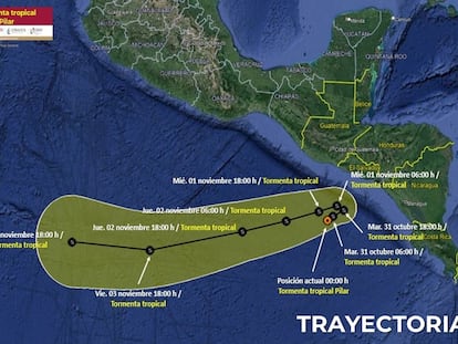 Mapa con la trayectoria de la tormenta tropical 'Pilar'.