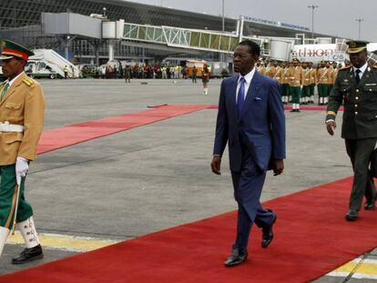 Teodoro Obiang, en febrero en el aeropuerto de Adís Abeba (Etiopía).