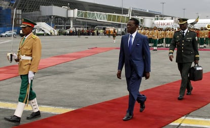 Teodoro Obiang, en febrero en el aeropuerto de Adís Abeba (Etiopía).