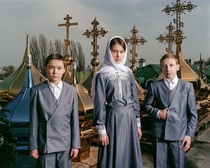 Miembros del coro de la Iglesia ortodoxa de Kiev-Pechersk Lavra, 2017.