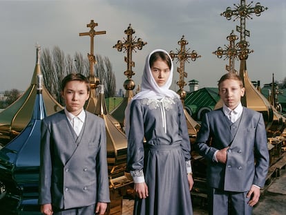 Miembros del coro de la Iglesia ortodoxa de Kiev-Pechersk Lavra, 2017.