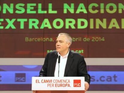 El primer secretario del PSC, Pere Navarro, en la presentación de informe político este sábado ante el Consejo Nacional.