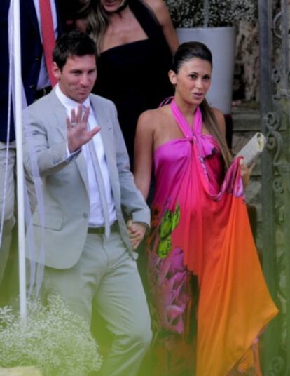 Lionel Messi y su novia, Antonella Rocuzzo, que está embarazada del primer hijo de la pareja.