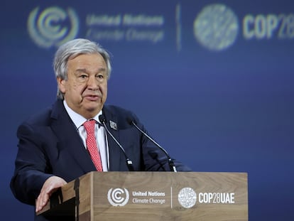 António Guterres, secretario general de la ONU, durante su intervención en la COP28 de Dubái, este jueves.