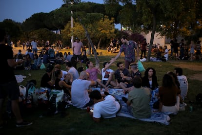 Un grupo de jóvenes la noche de Sant Joan del año pasado en un parque cercano a la playa.