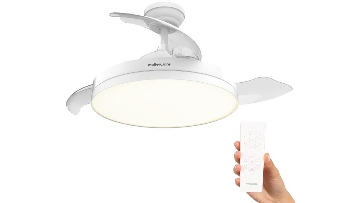 Ventilador de techo retráctil con luz led y consumo energético mínimo.