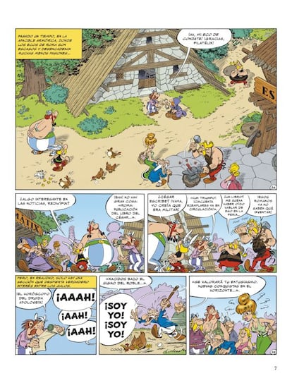 Una página de la nueva entrega de Astérix y Obélix, inspirada en Assange.