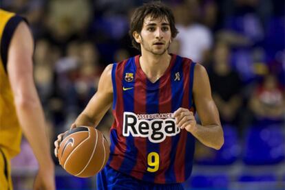 Ricky Rubio, durante un partido con el Barça.