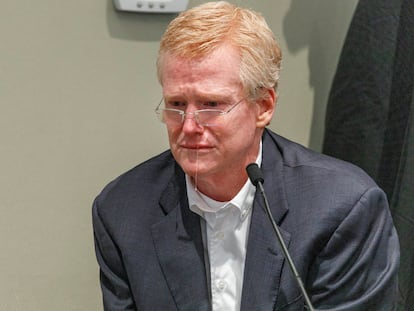 Defendant Alex Murdaugh gives testimony during his murder trial at the Colleton County Courthouse in Walterboro, S.C., on Feb. 23, 2023.