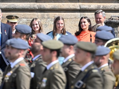 El Rey, la princesa de Asturias, la infanta Sofía y la Reina, en Santiago de Compostela, el pasado 25 de julio.