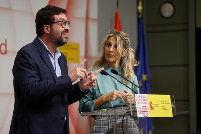 Yolanda Díaz, ministra de Trabajo, y el secretario de Estado, Joaquín Pérez Rey, negociador de la reducción de la jornada laboral.