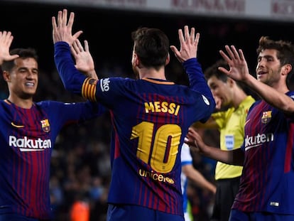 Messi celebra su segundo gol ante el Leganés