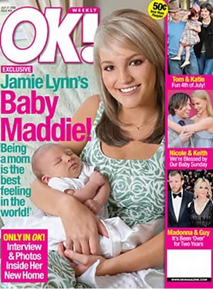 Jamie Lynn Spears, hermana menor de Britney y actriz infantil en la serie <i>Zoey 101</i>, ha mostrado a su bebé en una exclusiva concedida a la revista estadounidense <i>OK</i>. En ella, la joven de 17 años ha contado que el parto fue muy bien y que desea criar a su bebé lejos de Hollywood, en el sur de país, junto a su prometido, Casey Aldridge.