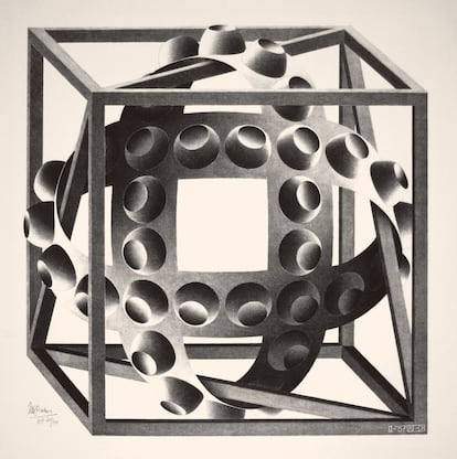 'Cubo con nastri', 1957.