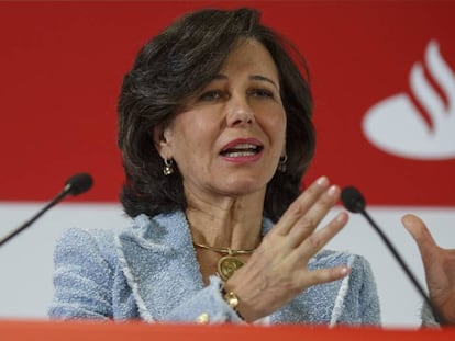 La presidenta del Banco Santander, Ana Botín, durante la rueda de prensa de presentación de la cuenta de resultados de la entidad.