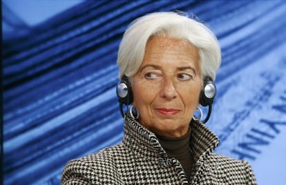 La directora gerente del FMI, Christine Lagarde, durante una sesi&oacute;n en Davos sobre el futuro de China