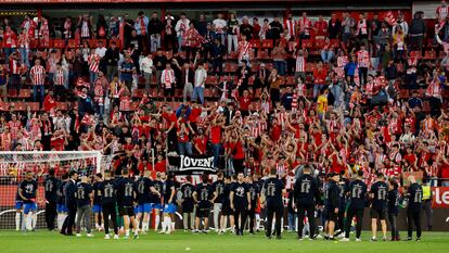 Los jugadores del Girona celebran la clasificación para la Champions League.