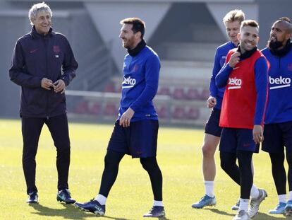 Setién i Messi en un entrenament, el passat mes de gener.