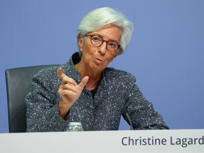 La presidenta del BCE, Christine Lagarde, durante una rueda de prensa celebrada el año pasado en Fráncfort.