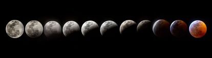 Combo de imágenes donde se muestra todas las fases de la Superluna de Sangre en la ciudad de Miami, Florida (EE UU).