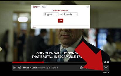 El botón de traducción de SUFLI aparece en la parte inferior derecha de la reproducción