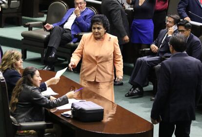 La diputada Carmen Salinas emite su voto en la Cámara de Diputados en marzo del 2018.