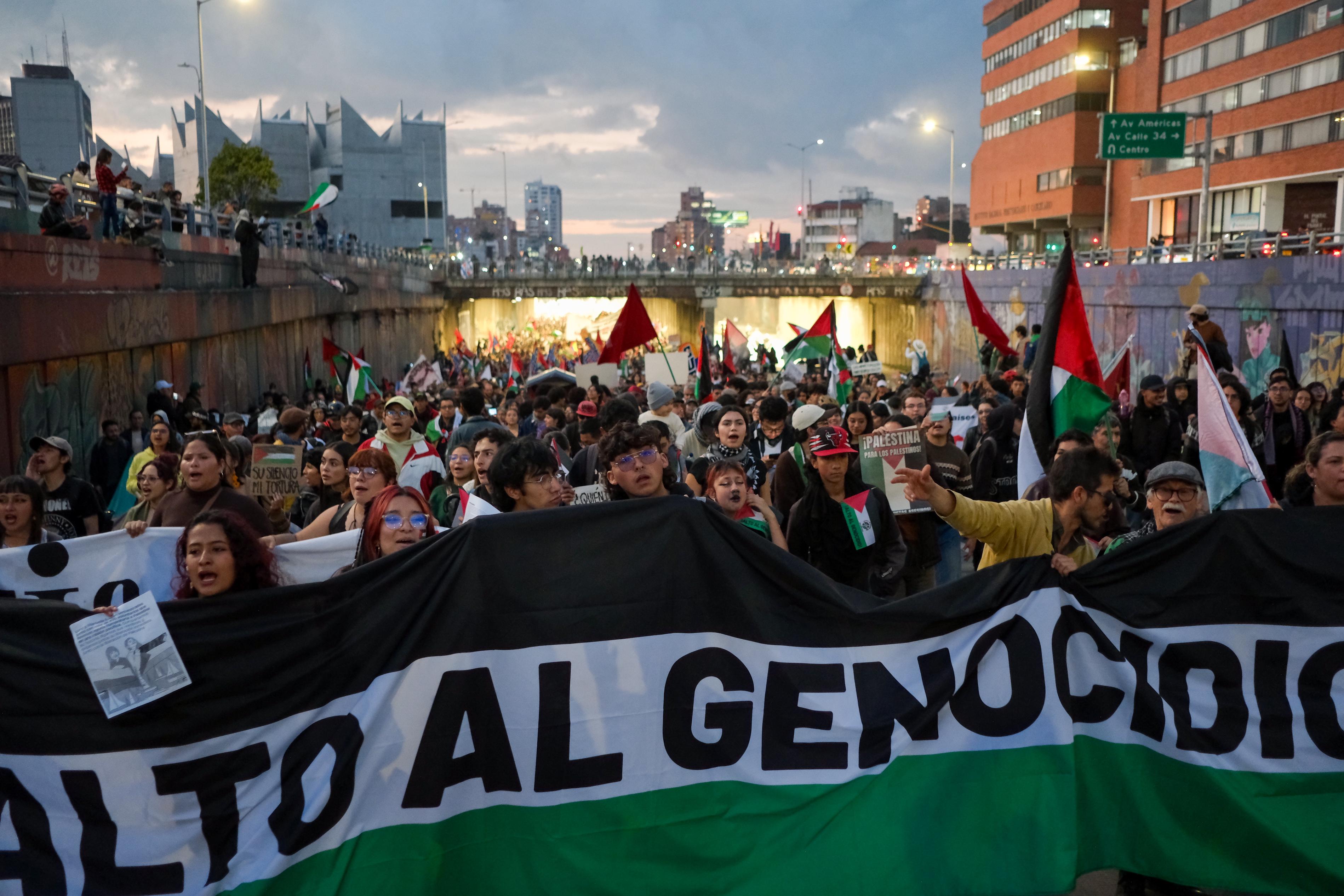 Protestas propalestina en Bogotá, este martes.